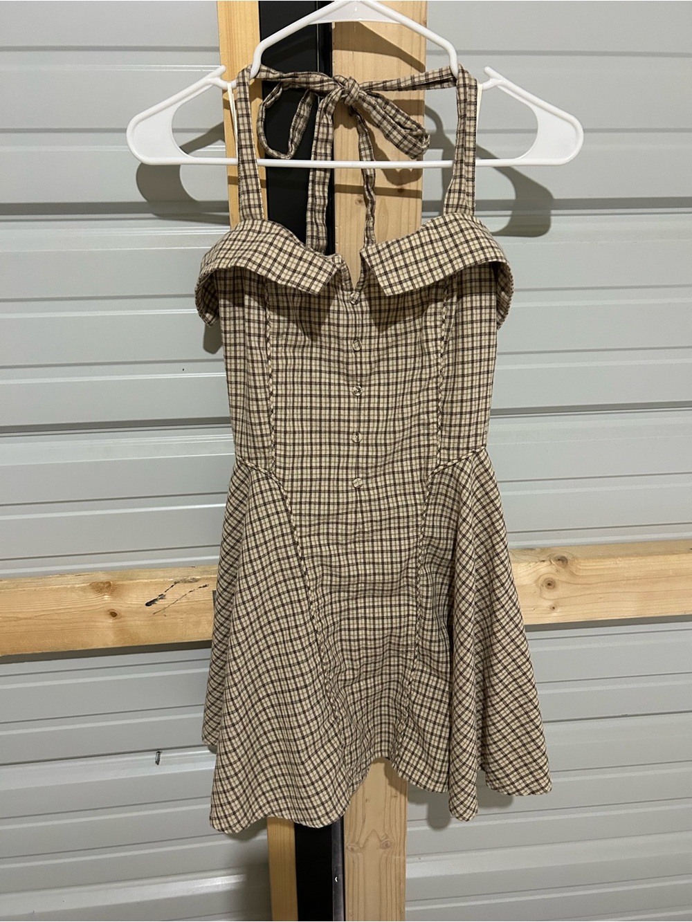 Day + Moon Plaid Tie Neck Fit & Flare Mini Dress Size S Preppy Fall Staple - Picture 2 of 9